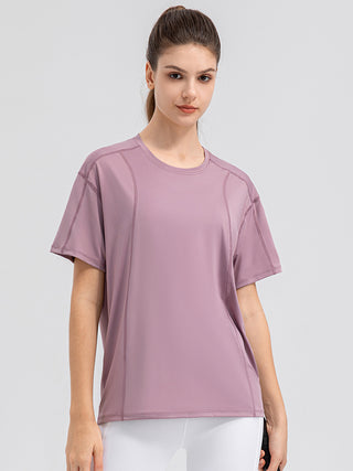 Shop Dusty Pink Round Neck Short Sleeve Active Top - High-Quality U.S. Made Women’s Fashion with Free & Fast Shipping