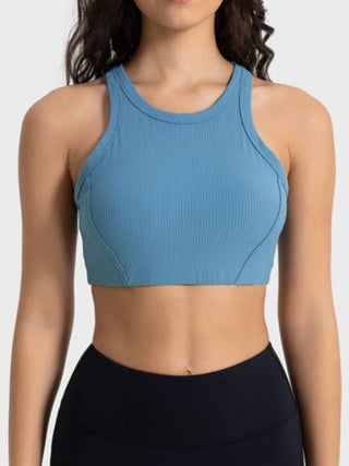 Shop Sky Blue Millennia Wide Strap Cropped Sport Tank - High-Quality U.S. Made Women’s Fashion with Free & Fast Shipping