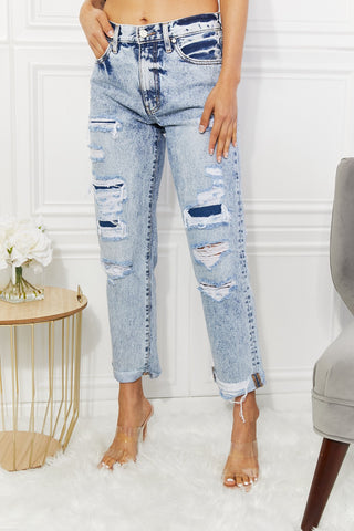 Shop Light Kancan Kendra High Rise Distressed Straight Jeans - High-Quality U.S. Made Women’s Fashion with Free & Fast Shipping