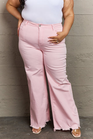 Shop RISEN Raelene Full Size High Waist Wide Leg Jeans in Light Pink - High-Quality U.S. Made Women’s Fashion with Free & Fast Shipping