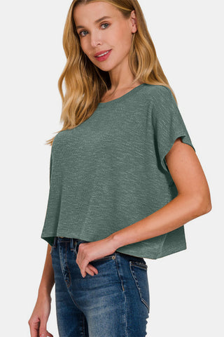 Shop Zenana Round Neck Short Sleeve Crop T-Shirt - High-Quality U.S. Made Women’s Fashion with Free & Fast Shipping