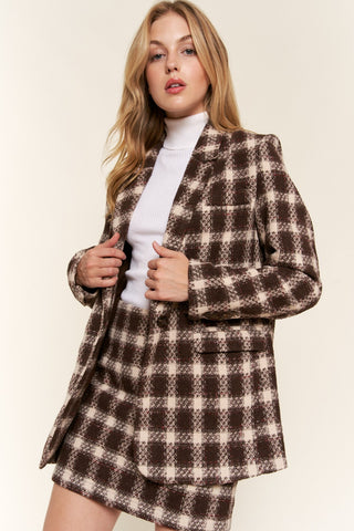 Shop And The Why Full Size Plaid Brushed One Button Blazer - High-Quality U.S. Made Women’s Fashion with Free & Fast Shipping