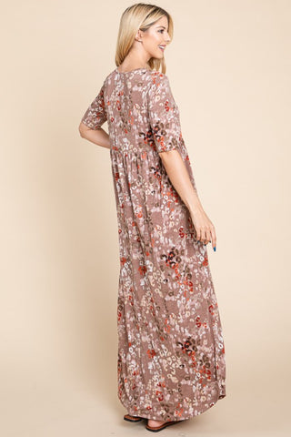 Shop BOMBOM Printed Shirred Maxi Dress - High-Quality U.S. Made Women’s Fashion with Free & Fast Shipping