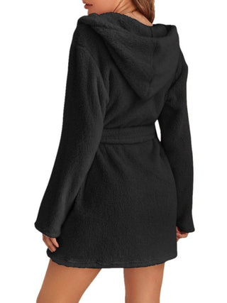 Shop Tie Waist Hooded Robe - High-Quality U.S. Made Women’s Fashion with Free Fast Shipping