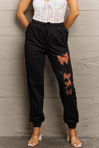 Shop Simply Love Full Size Butterfly Graphic Sweatpants - High-Quality U.S. Made Women’s Fashion with Free Fast Shipping