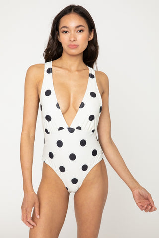 Shop Marina West Swim Beachy Keen Polka Dot Tied Plunge One-Piece Swimsuit - High-Quality U.S. Made Women’s Fashion with Free Fast Shipping