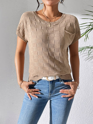 Shop Round Neck Short Sleeve Knit Top - High-Quality U.S. Made Women’s Fashion with Free & Fast Shipping