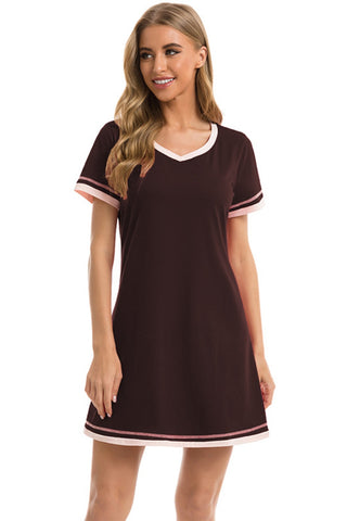 Shop Contrast Trim Short Sleeve Lounge Dress - High-Quality U.S. Made Women’s Fashion with Free & Fast Shipping