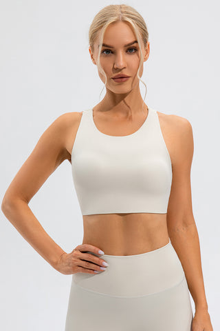 Shop White Round Neck Cutout Cropped Active Tank - High-Quality U.S. Made Women’s Fashion with Free & Fast Shipping