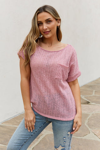 Shop Pink Purple e.Luna Full Size Chunky Knit Short Sleeve Top in Mauve - High-Quality U.S. Made Women’s Fashion with Free & Fast Shipping