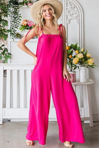 Shop Veveret Pocketed Spaghetti Strap Wide Leg Jumpsuit - High-Quality U.S. Made Women’s Fashion with Free & Fast Shipping