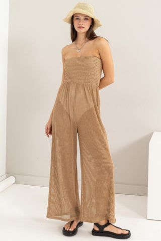 Shop Brown HYFVE Knitted Cover Up Jumpsuit - High-Quality U.S. Made Women’s Fashion with Free & Fast Shipping