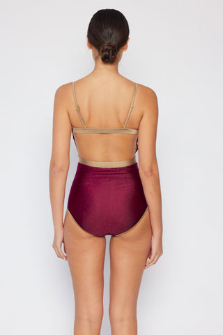 Shop Marina West Swim Wave Break Contrast Trim One-Piece in Wine - High-Quality U.S. Made Women’s Fashion with Free Fast Shipping