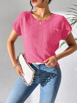 Shop Deep Rose Round Neck Short Sleeve Knit Top - High-Quality U.S. Made Women’s Fashion with Free & Fast Shipping