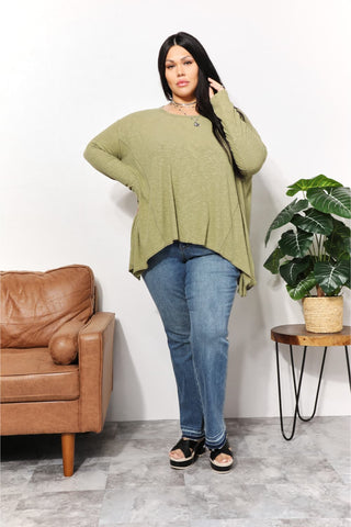 Shop HEYSON Full Size Oversized Super Soft Rib Layering Top with a Sharkbite Hem and Round Neck - High-Quality U.S. Made Women’s Fashion with Free & Fast Shipping