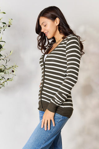 Shop Zenana Full Size Striped Snap Down Cardigan - High-Quality U.S. Made Women’s Fashion with Free & Fast Shipping