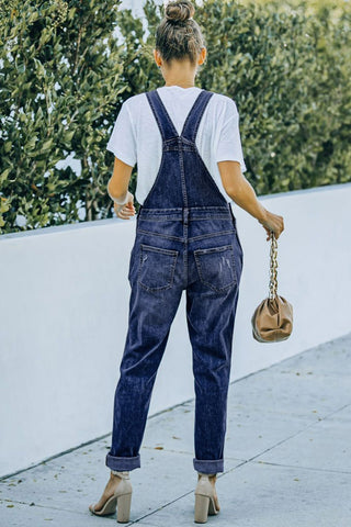 Shop Pocketed Distressed Denim Overalls - High-Quality U.S. Made Women’s Fashion with Free Fast Shipping