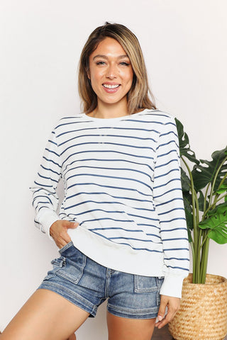 Shop Stripe Double Take Striped Long Sleeve Round Neck Top - High-Quality U.S. Made Women’s Fashion with Free & Fast Shipping