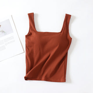 Shop Brown Textured Square Neck Tank - High-Quality U.S. Made Women’s Fashion with Free & Fast Shipping