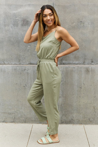 Shop ODDI Full Size Textured Woven Jumpsuit in Sage - High-Quality U.S. Made Women’s Fashion with Free & Fast Shipping