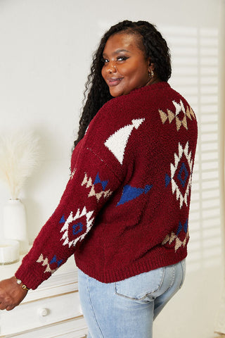 Shop HEYSON Full Size Aztec Soft Fuzzy Sweater - High-Quality U.S. Made Women’s Fashion with Free Fast Shipping