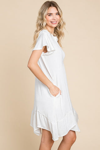 Shop Culture Code Full Size Short Sleeve Ruffled Asymmetric Hem Dress - High-Quality U.S. Made Women’s Fashion with Free & Fast Shipping