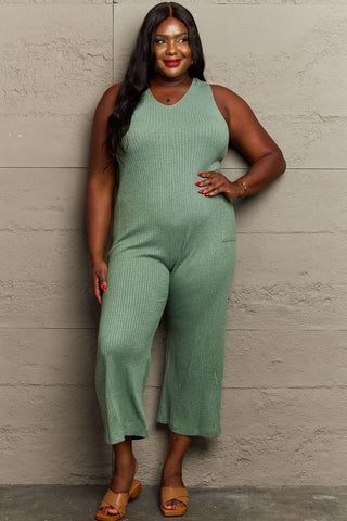 Shop Sage HEYSON Don't Get It Twisted Full Size Rib Knit Jumpsuit - High-Quality U.S. Made Women’s Fashion with Free & Fast Shipping