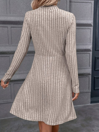 Shop Decorative Button Mock Neck Long Sleeve Sweater Dress - High-Quality U.S. Made Women’s Fashion with Free & Fast Shipping