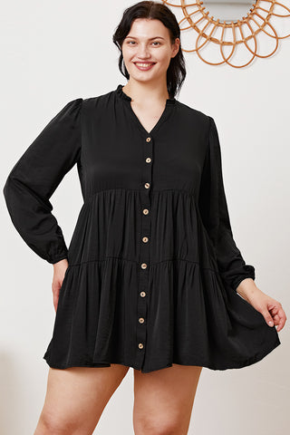 Shop Ruffled Button Up Long Sleeve Tiered Shirt - High-Quality U.S. Made Women’s Fashion with Free & Fast Shipping