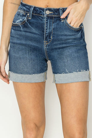 Shop Dark RISEN High Rise Cuffed Denim Shorts - High-Quality U.S. Made Women’s Fashion with Free & Fast Shipping