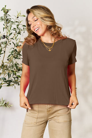 Shop Chestnut Basic Bae Full Size Round Neck Short Sleeve T-Shirt - High-Quality U.S. Made Women’s Fashion with Free & Fast Shipping