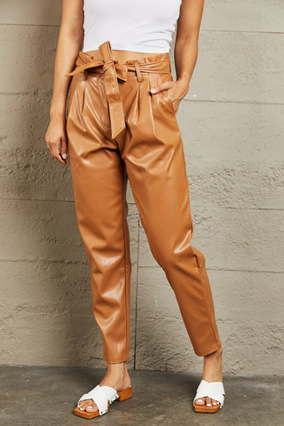 Shop HEYSON Powerful You Full Size Faux Leather Paperbag Waist Pants - High-Quality U.S. Made Women’s Fashion with Free & Fast Shipping