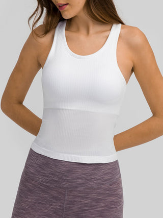 Shop White Millennia Round Neck Racerback Active Tank - High-Quality U.S. Made Women’s Fashion with Free & Fast Shipping