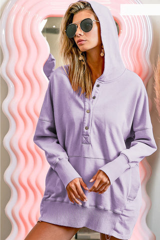 Shop LAVENDER BiBi Half Snap Dropped Shoulder Hoodie - High-Quality U.S. Made Women’s Fashion with Free & Fast Shipping