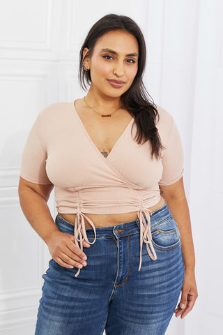 Shop Watermelon pink Capella Back To Simple Full Size Ribbed Front Scrunched Top in Blush - High-Quality U.S. Made Women’s Fashion with Free & Fast Shipping