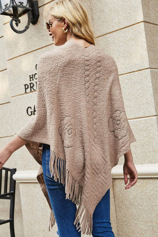 Shop Pearl Trim Fringe Hem Poncho - High-Quality U.S. Made Women’s Fashion with Free & Fast Shipping