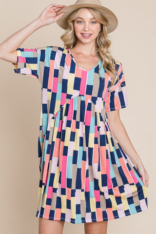 Shop BOMBOM Ruched Color Block Short Sleeve Mini Dress - High-Quality U.S. Made Women’s Fashion with Free & Fast Shipping