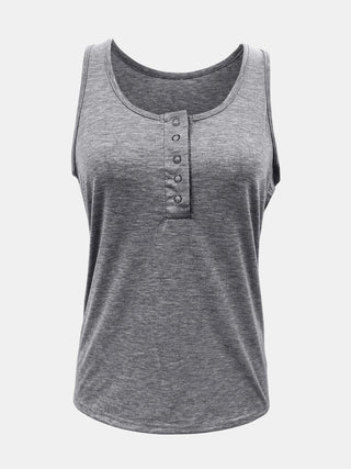 Shop Full Size Quarter Snap Scoop Neck Tank - High-Quality U.S. Made Women’s Fashion with Free Fast Shipping