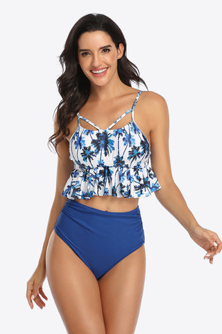 Shop Tropical Print Ruffled Two-Piece Swimsuit - High-Quality U.S. Made Women’s Fashion with Free & Fast Shipping