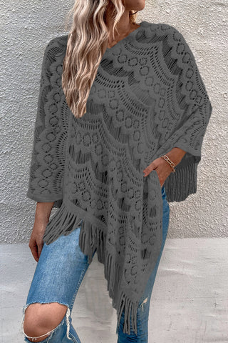 Shop Openwork Fringe Detail Poncho - High-Quality U.S. Made Women’s Fashion with Free & Fast Shipping