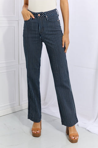 Shop Judy Blue Cassidy Full Size High Waisted Tummy Control Striped Straight Jeans - High-Quality U.S. Made Women’s Fashion with Free & Fast Shipping