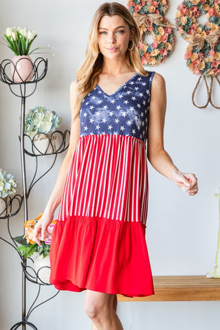 Shop Heimish Full Size US Flag Theme Contrast Tank Dress - High-Quality U.S. Made Women’s Fashion with Free & Fast Shipping