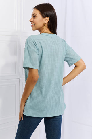 Shop Heimish Made For You Full Size 1/4 Button Down Waffle Top in Blue - High-Quality U.S. Made Women’s Fashion with Free & Fast Shipping