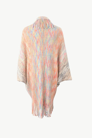 Shop Multicolored Fringe Trim Poncho - High-Quality U.S. Made Women’s Fashion with Free Fast Shipping