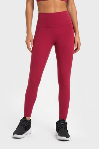 Shop Red Highly Stretchy Wide Waistband Yoga Leggings - High-Quality U.S. Made Women’s Fashion with Free & Fast Shipping