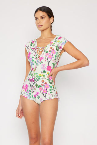 Shop Marina West Swim Bring Me Flowers V-Neck One Piece Swimsuit Cherry Blossom Cream - High-Quality U.S. Made Women’s Fashion with Free Fast Shipping