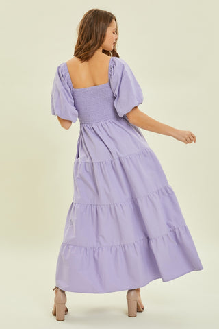 Shop HEYSON Puff Sleeve Tiered Ruffled Poplin Dress - High-Quality U.S. Made Women’s Fashion with Free & Fast Shipping