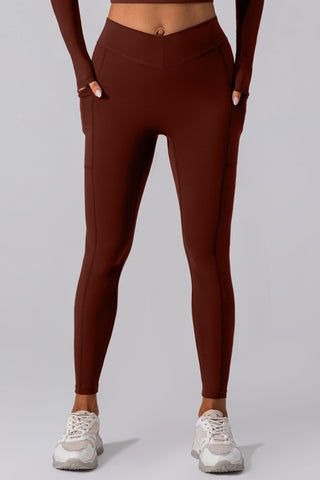 Shop Brown High Waist Active Leggings with Pockets - High-Quality U.S. Made Women’s Fashion with Free & Fast Shipping