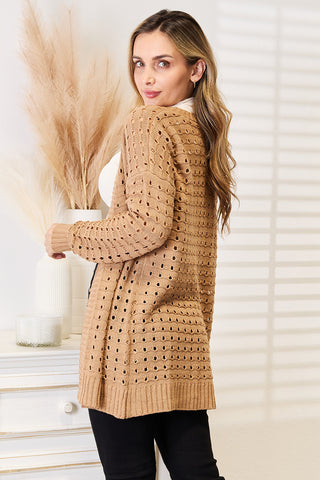 Shop Woven Right Openwork Horizontal Ribbing Open Front Cardigan - High-Quality U.S. Made Women’s Fashion with Free & Fast Shipping