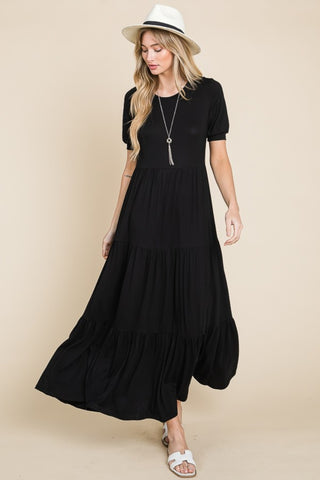 Shop BOMBOM Short Sleeve Tiered Maxi Dress - High-Quality U.S. Made Women’s Fashion with Free & Fast Shipping